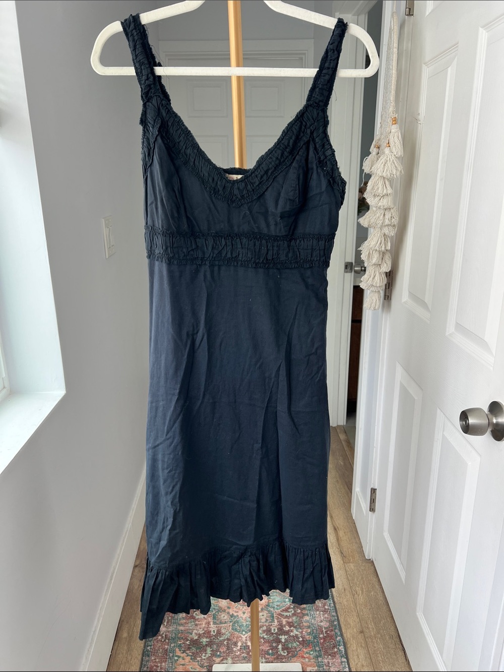 VTG Vintage Free People Y2K 90s 100% Cotton V Neck Black Dress M